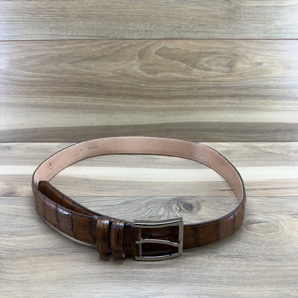 Martin Dingman Alligator Grain Mens Belt 36/90 Brown Hand Made USA Business